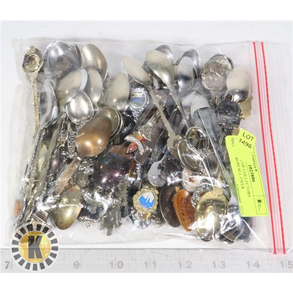 LARGE BAG OF COLLECTORS SPOONS FROM ALL OVER