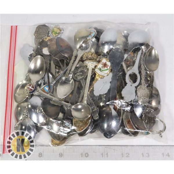 LARGE BAG OF COLLECTORS SPOONS FROM ALL OVER