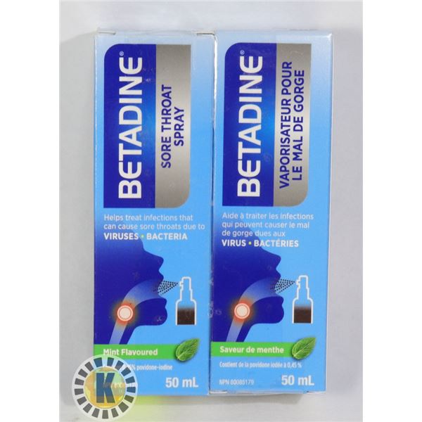 TWO BOTTLES OF BETADINE SORE THROAT SPRAY