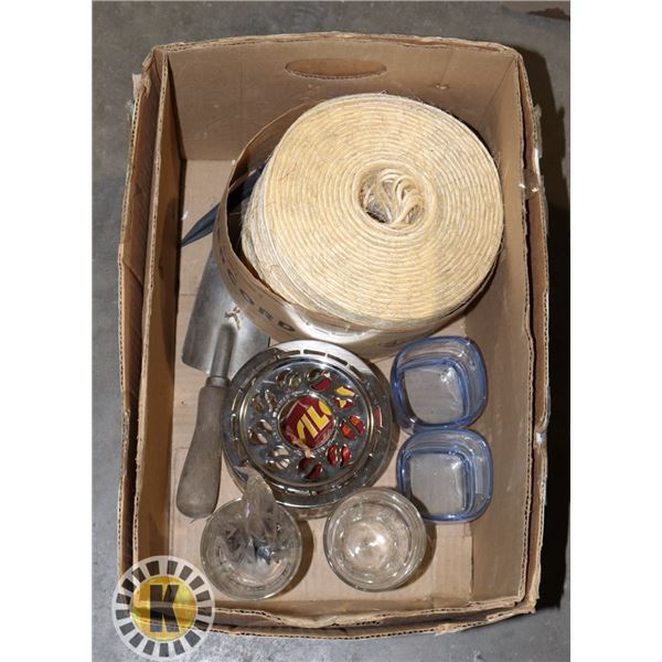 BOX OF CWC THIN ROPE AND DRINKING GLASSES