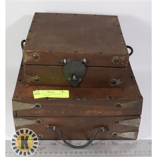 PAIR OF VINTAGE WOOD METAL STRAPPED BOXES