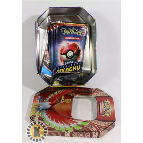 POKEMON x4 BOOSTERS, MINI BINDER ETC. TIN
