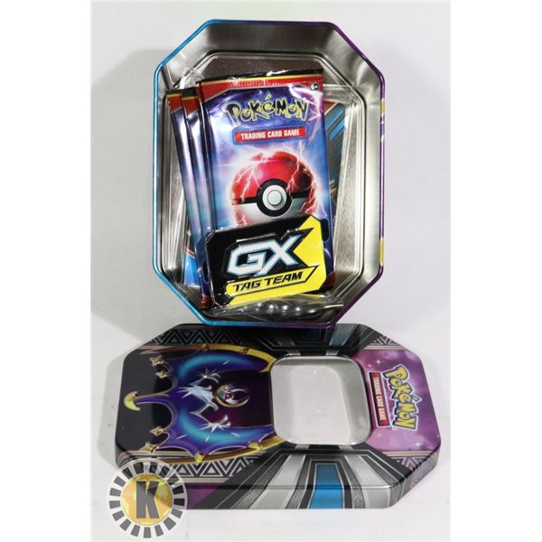 POKEMON x4 BOOSTERS, MINI BINDER ETC. TIN