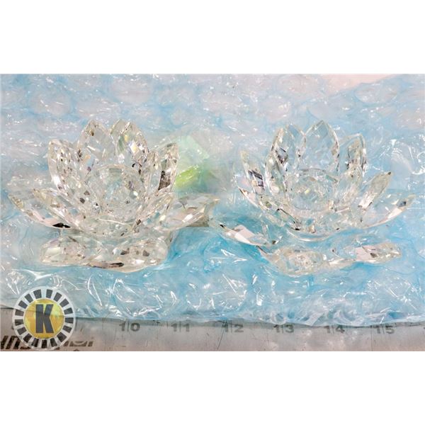 CRYSTAL FLOWER PETAL CANDLE HOLDER SET