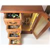 Image 1 : 3)  OAK JEWELLERY BOX AND CONTENTS, INCLUDES: