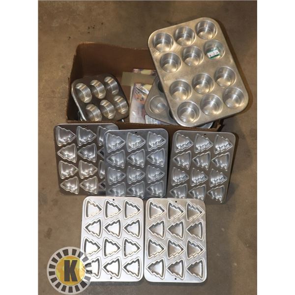 ASSORTED BOX OF MUFFIN AND COOKIE TINS