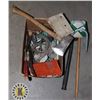 Image 1 : ASSORTED BOX OF TOOLS INCLUDES AN AXE