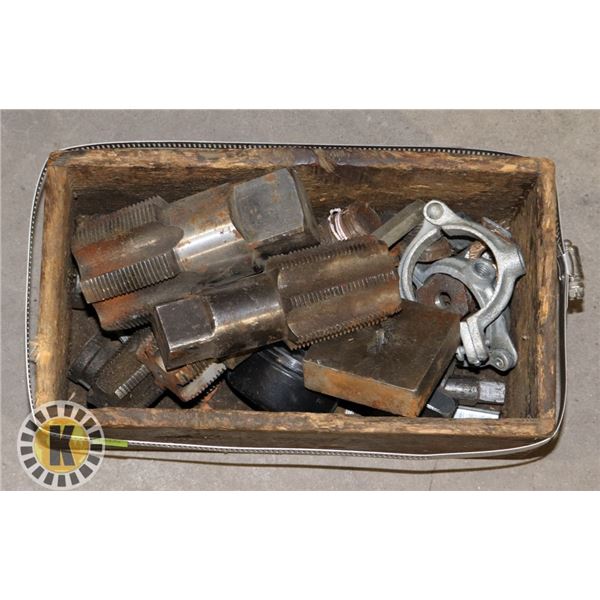 BOX OF TAP AND DIE ASSORTED TOOLS