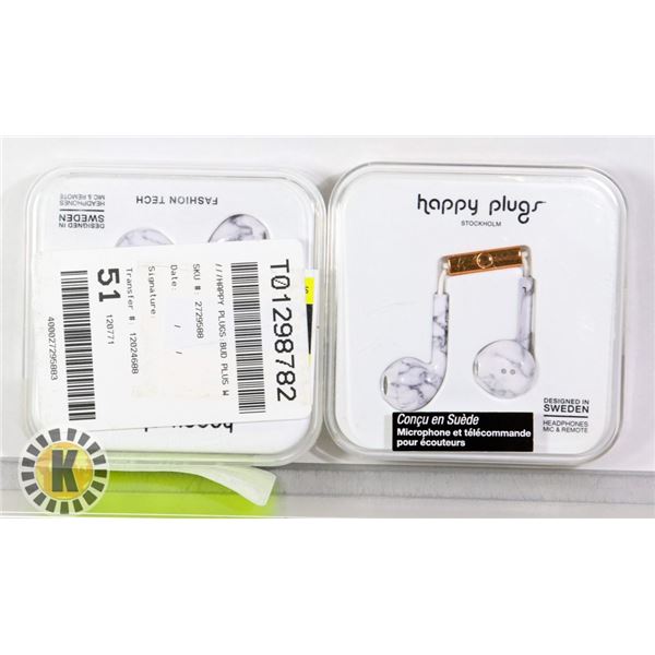 2 PACK OF HAPPY PLUGS HEAD PHONES WIRED