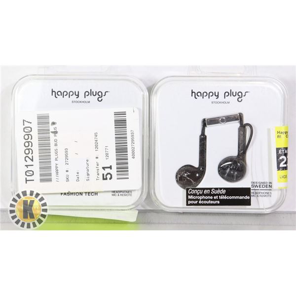 2 PACK OF HAPPY PLUGS HEAD PHONES WIRED