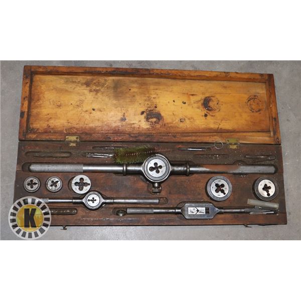 TAP AND DIE SET IN A WOODEN CASE