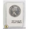 Image 1 : CAN. 1957 SILVER $1, PROOF CAMEO, 1 WL VARIETY