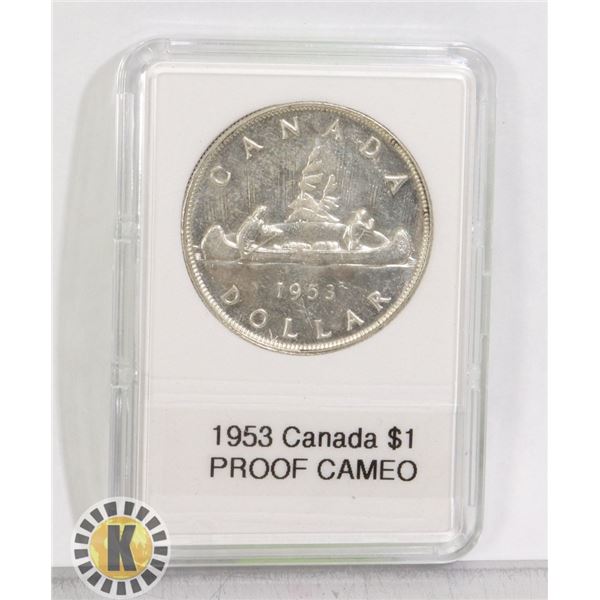 CAN. 1953 SILVER $1, PROOF CAMEO, NSS-WR VERSION