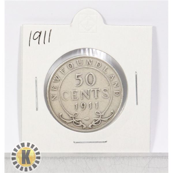 1911 SILVER NEWFOUNDLAND 50 CENTS COIN