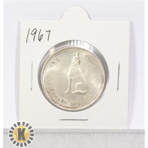 1967 SILVER CANADA WOLF 50 CENTS COIN