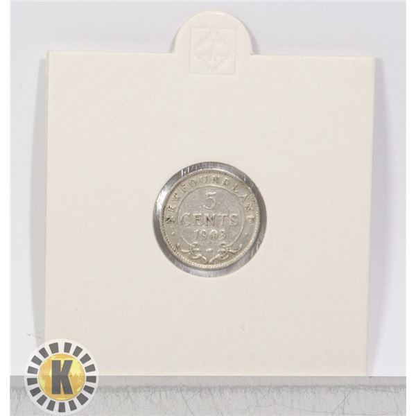1903 NEWFOUNDLAND SILVER 5 CENT LOW MINTAGE