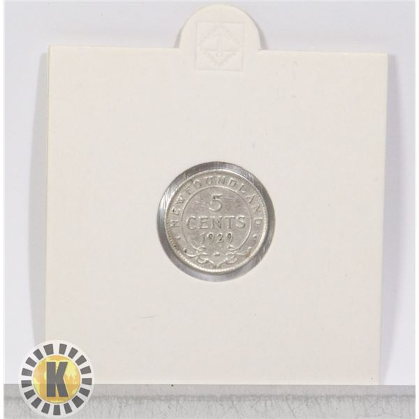 1929 NEWFOUNDLAND SILVER 5 CENT LAST YEAR