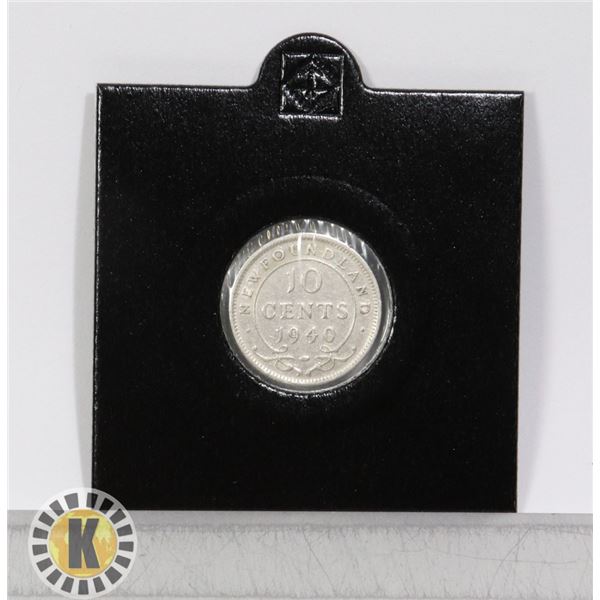 1940 NEWFOUNDLAND SILVER 10 CENT COIN