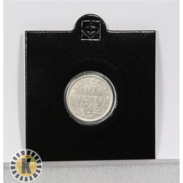 1942 NEWFOUNDLAND SILVER 10 CENT COIN