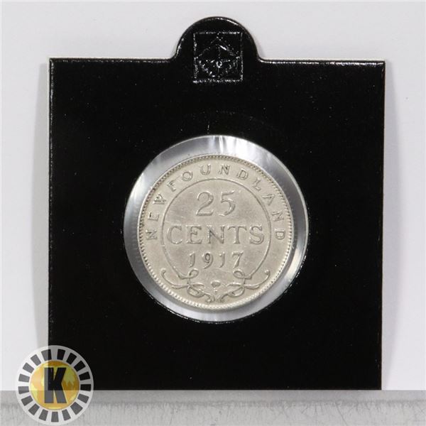 1917 NEWFOUNDLAND SILVER 25 CENT FIRST YEAR