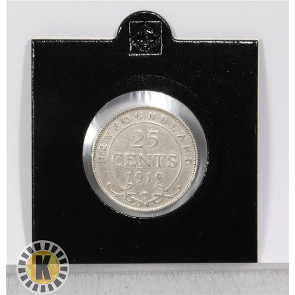 1919 NEWFOUNDLAND SILVER 25 CENT. LAST ISSUE