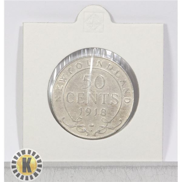 1918 GEORGE V NEWFOUNDLAND SILVER 50 CENT