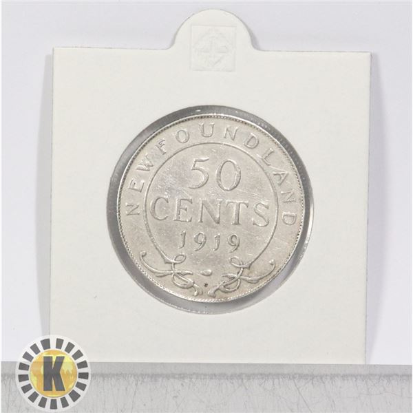 1919 GEORGE V NEWFOUNDLAND SILVER 50 CENT