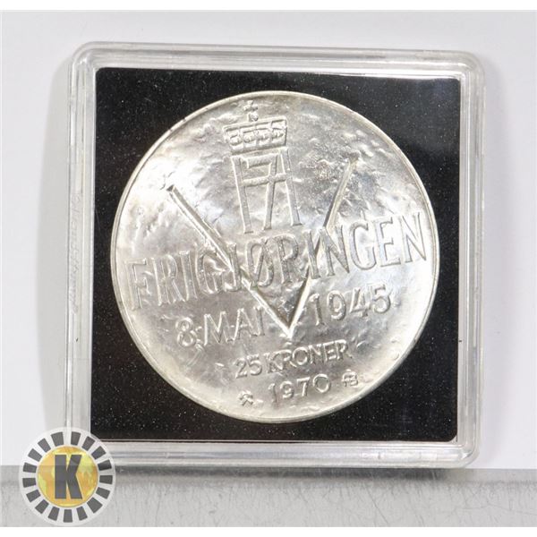 25TH ANN. WW2 LIBERATION SILVER 25 KRONER