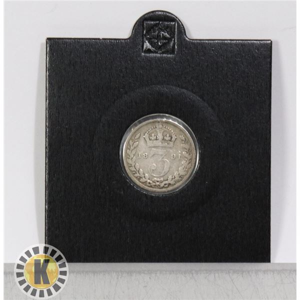 1891 VICTORIAN BRITISH SILVER 3 PENCE