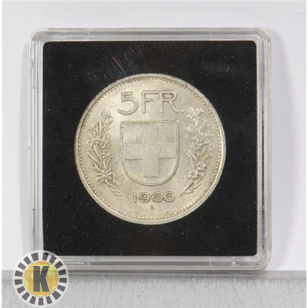 SWITZERLAND 1966 SILVER 5 FRANK COIN