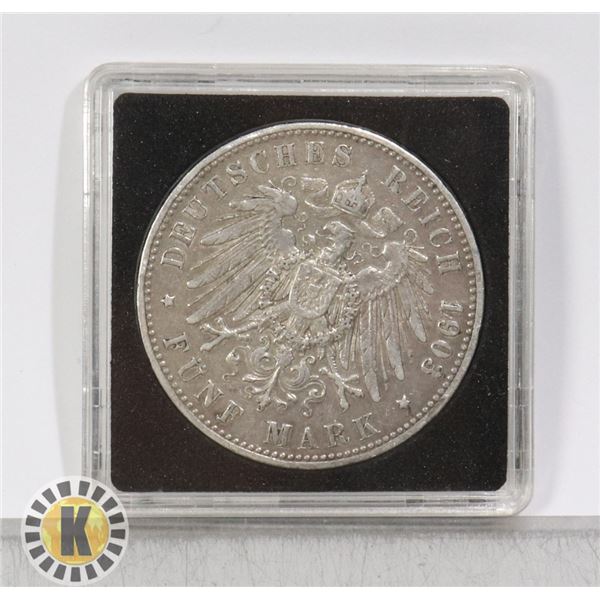 GERMAN PRUSSIA 1903 SILVER 5 MARK COIN