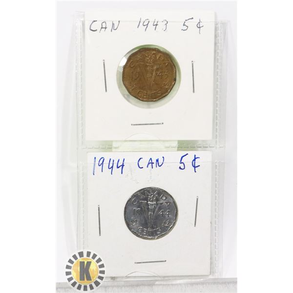 CANADA 1943 AND 1944 CAMEO NICKEL