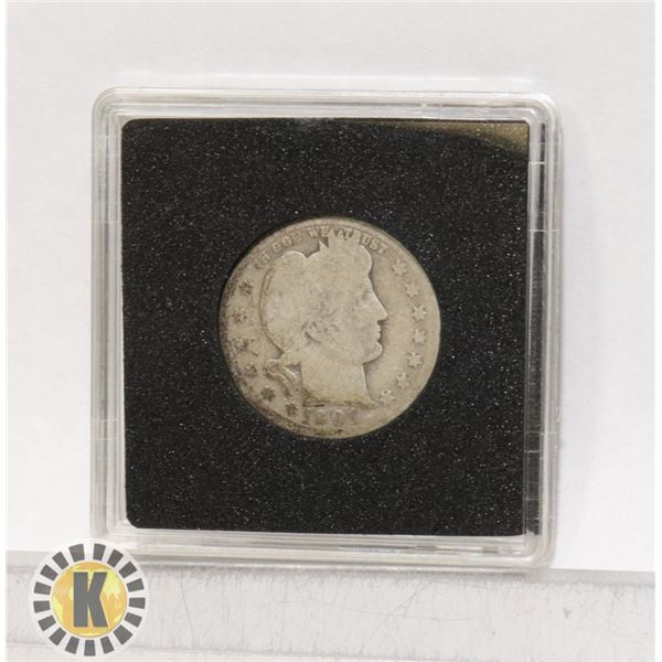 1901 USA BARBER HEAD SILVER 25 CENT COIN