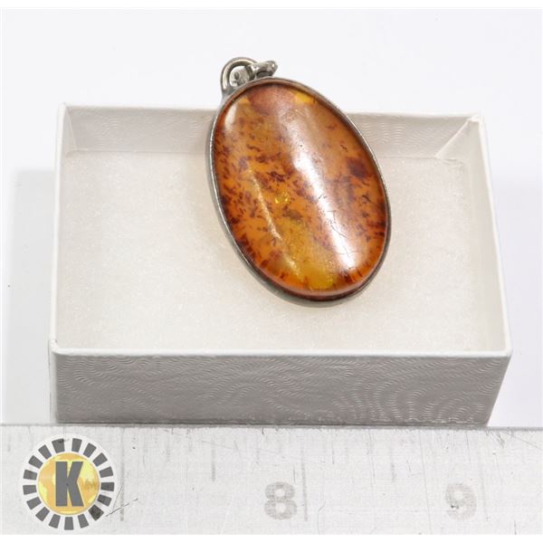 4CM STERLING SILVER AMBER PENDANT