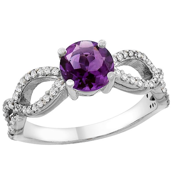 1 CTW Amethyst & Diamond Ring 14K White Gold - REF-49V6R