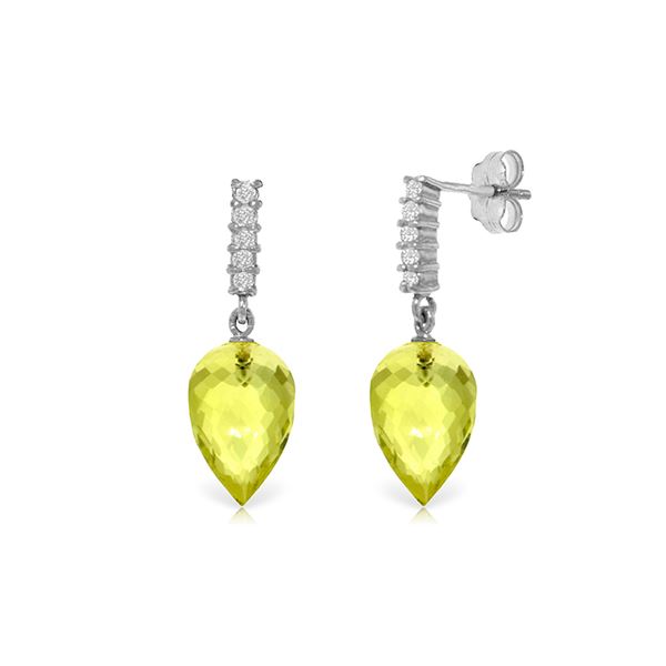 Genuine 18.15 ctw Lemon Quartz & Diamond Earrings 14KT White Gold - REF-41N2R