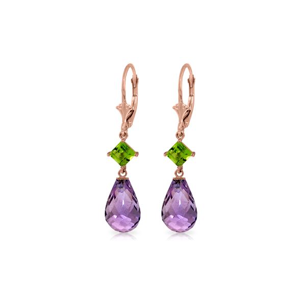 Genuine 11 ctw Amethyst & Peridot Earrings 14KT Rose Gold - REF-39Y3F