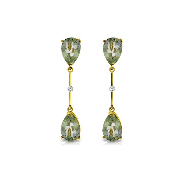 Genuine 6.01 ctw Green Amethyst & Diamond Earrings 14KT Yellow Gold - REF-42T4A