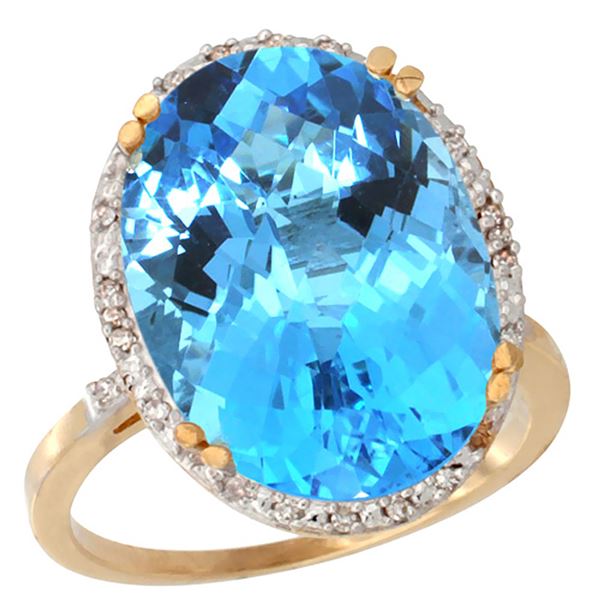 13.71 CTW Swiss Blue Topaz & Diamond Ring 14K Yellow Gold - REF-59V4R