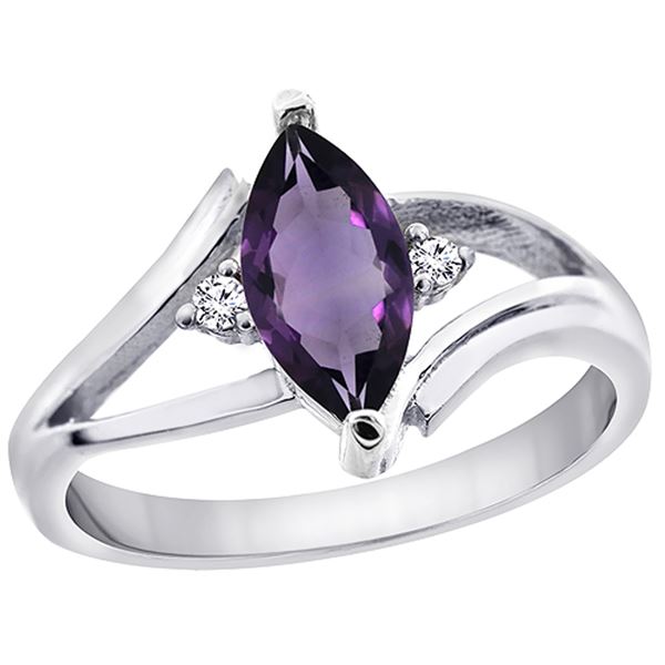 1.04 CTW Amethyst & Diamond Ring 14K White Gold - REF-31H2M