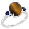 Image 1 : 2.54 CTW Tiger Eye & Blue Sapphire Ring 10K White Gold - REF-22A4X