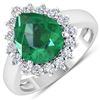 Image 1 : Natural 3.33 CTW Zambian Emerald & Diamond Ring 14K White Gold - REF-141M7T