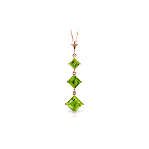 Genuine 2.4 ctw Peridot Necklace 14KT Rose Gold - REF-29H7X