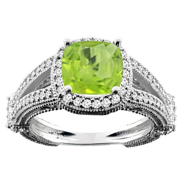 2.58 CTW Peridot & Diamond Ring 14K White Gold - REF-54M5A