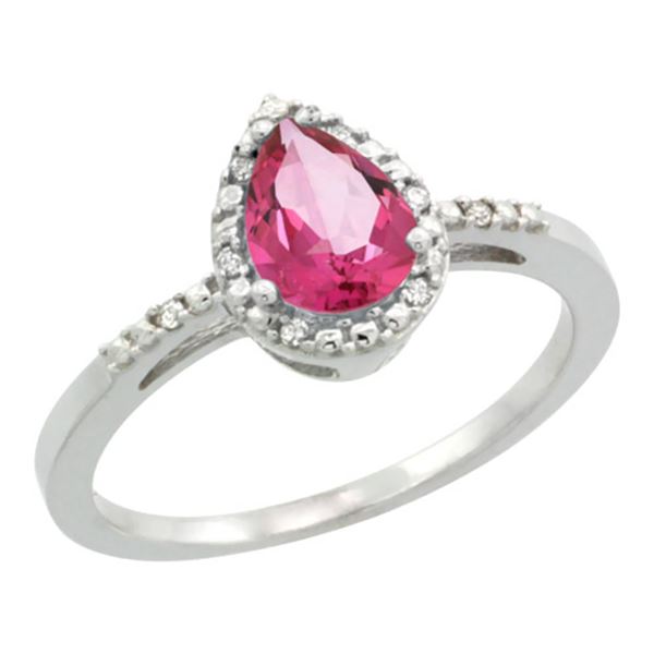 1.55 CTW Pink Topaz & Diamond Ring 10K White Gold - REF-20F7N