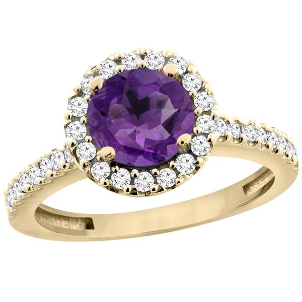 1.13 CTW Amethyst & Diamond Ring 10K Yellow Gold - REF-54X3M