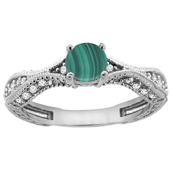 1.61 CTW Malachite & Diamond Ring 14K White Gold - REF-67W9F