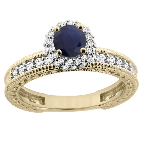 0.95 CTW Blue Sapphire & Diamond Ring 14K Yellow Gold - REF-76H5M