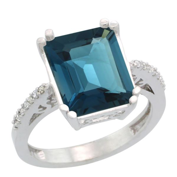 5.52 CTW London Blue Topaz & Diamond Ring 10K White Gold - REF-46X3M