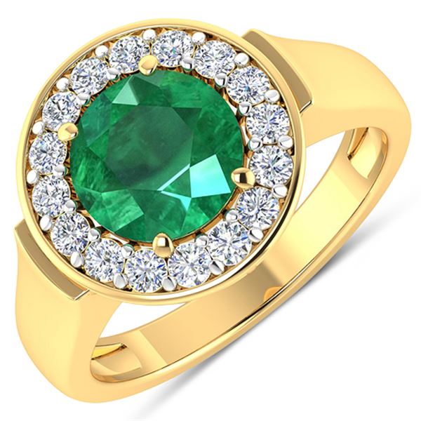 Natural 2.38 CTW Zambian Emerald & Diamond Ring 14K Yellow Gold - REF-107W8X